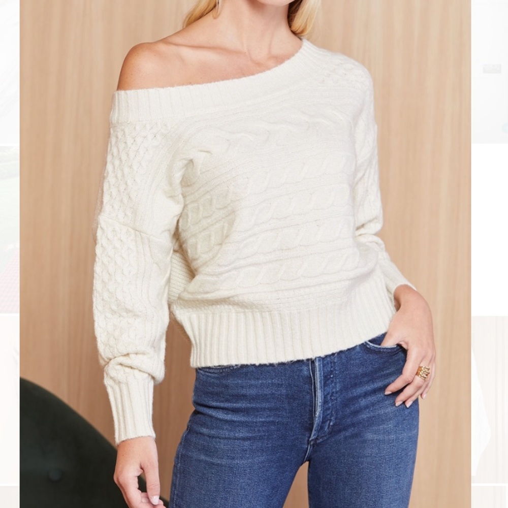 Lyla Off Shoulder Cabled Cream Sweater